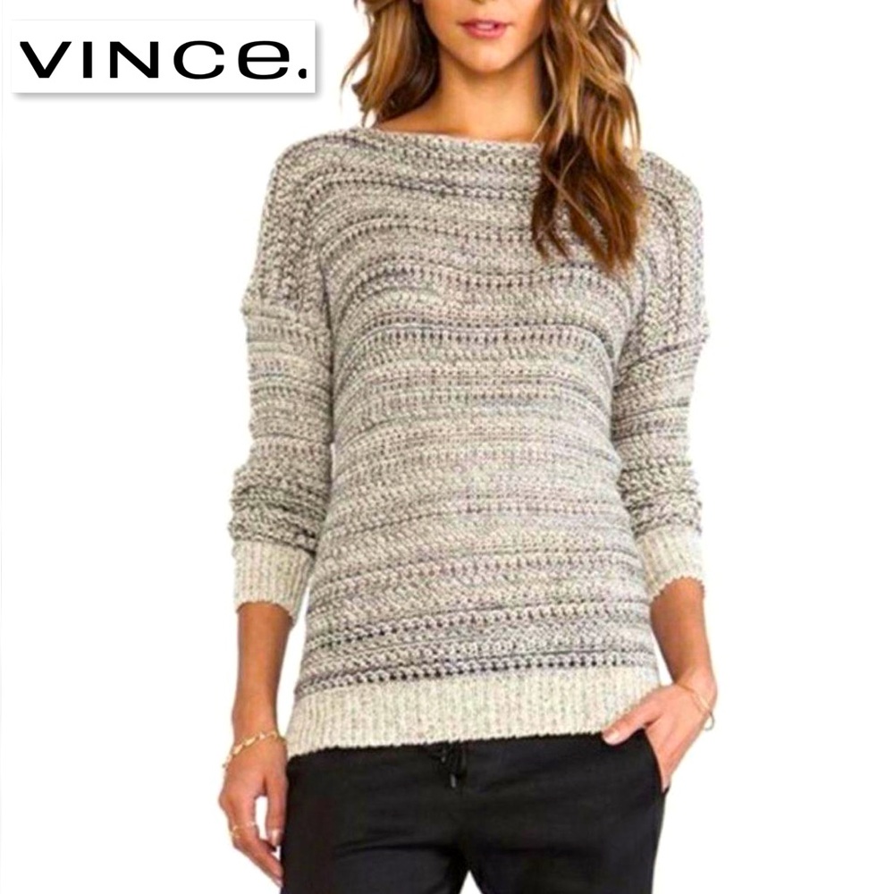 Vince Marled Open Knit Drop Shoulder Tunic Length Cotton Linen Silk Sweater XS